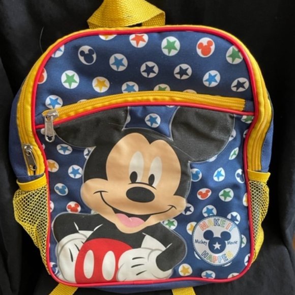 Disney Mickey Mouse Make it Happen Canvas Kids Backpack.  Navy Yellow NWOT - Picture 1 of 11